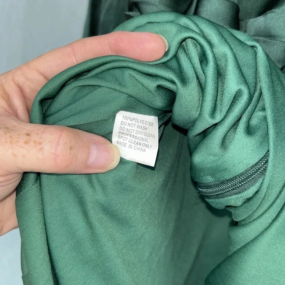 Mac Duggal Leena Plunge Satin A-Line Midi Dress Women Sz 10 Emerald Green EUC - Picture 6 of 8